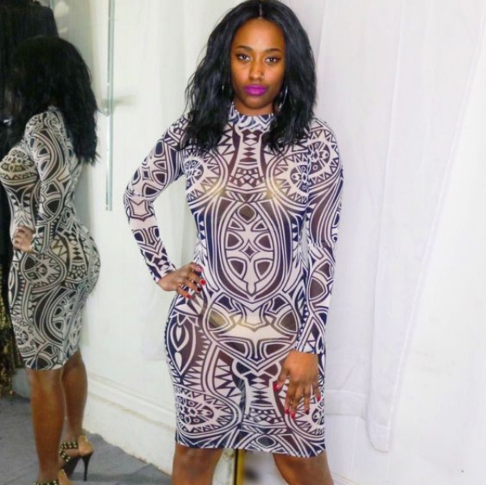 Off White and Black Sheer Print Dress